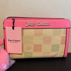 NWT Juicy Couture Pink Checkered Straw wristlet mini bag